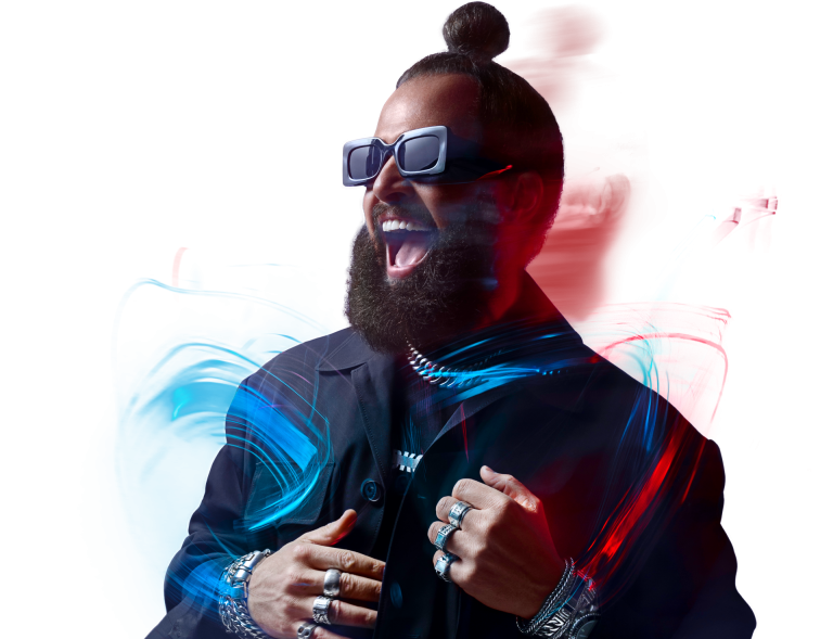 DJ La Fuente met zonnebril en gekleurde swooshes