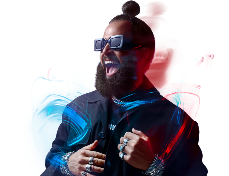 DJ La Fuente met zonnebril en gekleurde swooshes